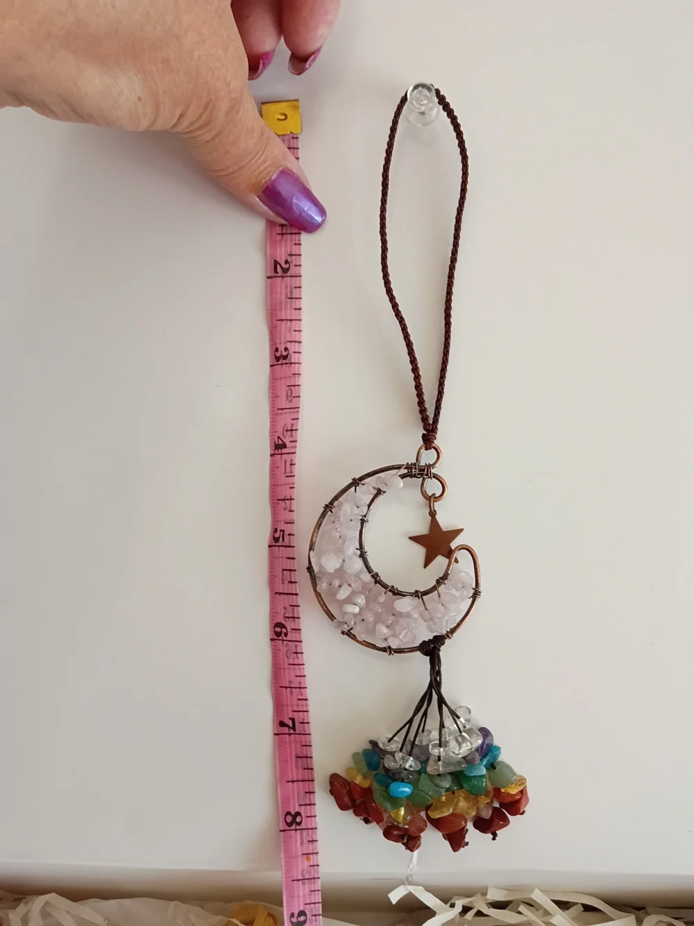 Rose Quartz Crescent Moon Hanging Chakra Multicolor Gems